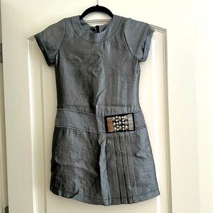 Girls Holiday dress - LAUNDRY by Shell Segal sliver/grey shimmer pair Mary Janes